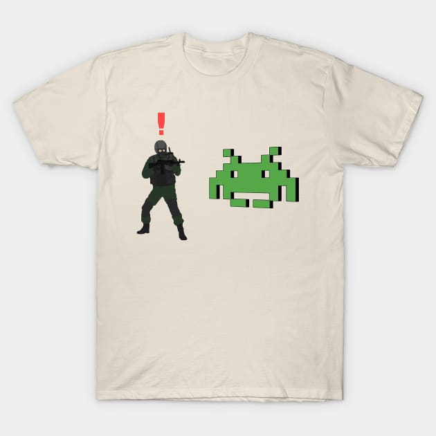 Metal Gear Solid Enemy Soldier Alert Space Invaders T-Shirt by Bevatron